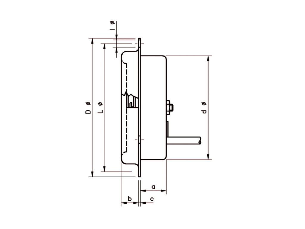 Zeichnung Fernthermometer für Tafeleinbau mit 3-Loch Frontflansch